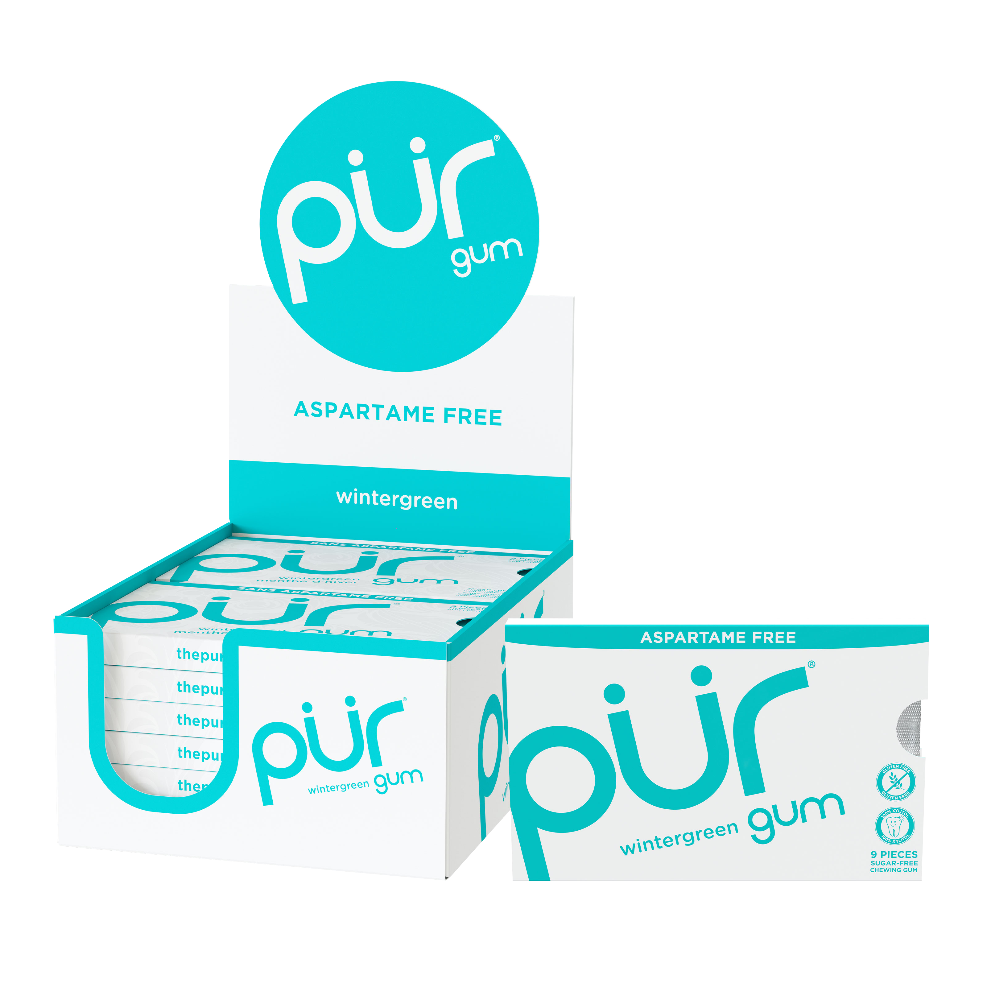 PUR Gum | Aspartame Free Chewing Gum | 100% Xylitol | Sugar Free, Vegan,  Gluten Free & Keto Friendly | Natural Wintergreen Flavored Gum, 55 Pieces