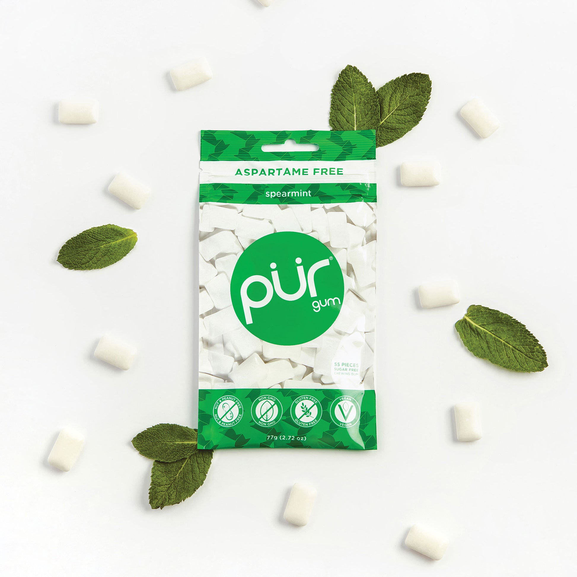 PUR Gum | Sugar Free Chewing Gum | 100% Xylitol | Vegan, Aspartame Free,  Gluten Free & Diabetic Friendly | Natural Peppermint Flavored Gum, 55  Pieces