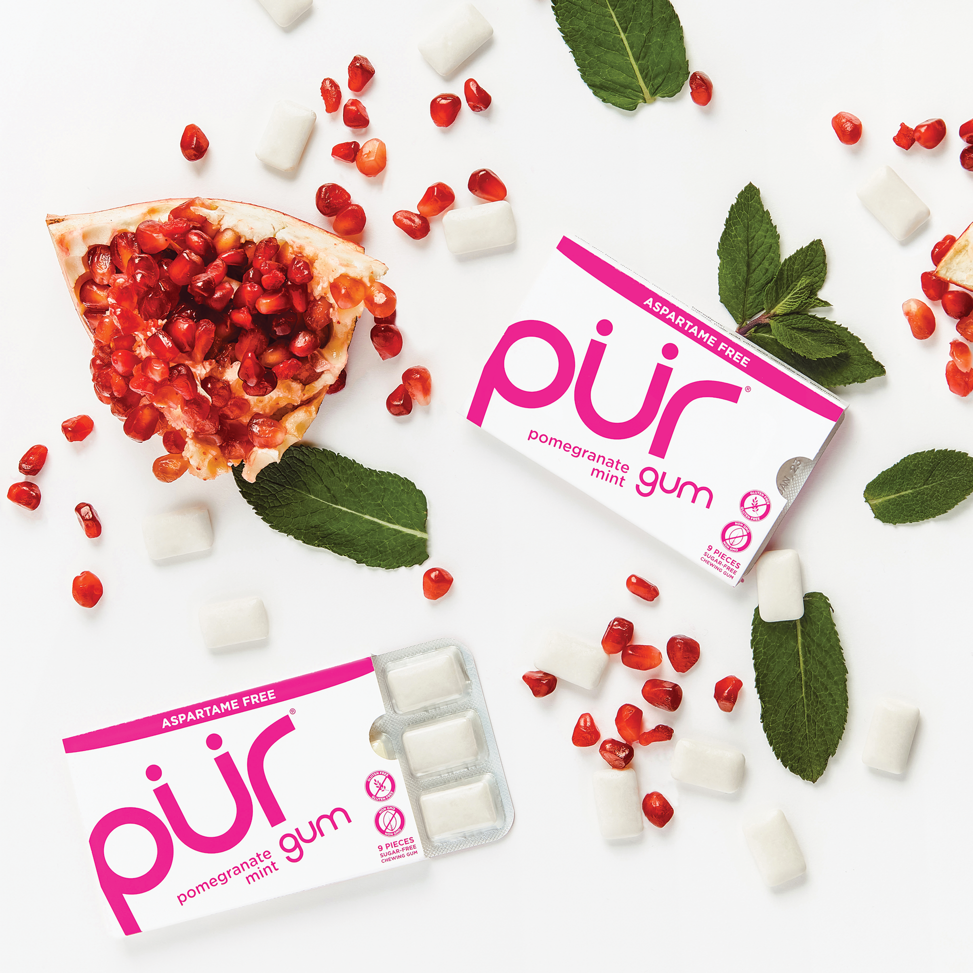 PUR Gum 6 Flavor Assortment Spearmint, Peppermint, Pomegranate Mint, W